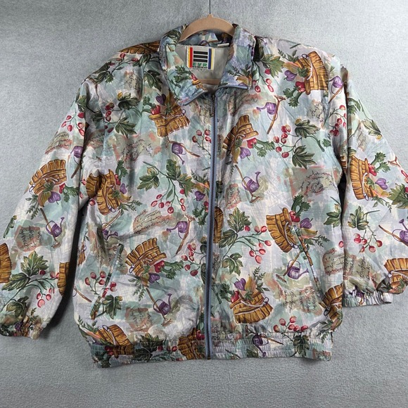 EVR Jackets & Blazers - EVR Silk Bomber Jacket Womens Medium Multi-Color Vintage Garden Print Full Zip
